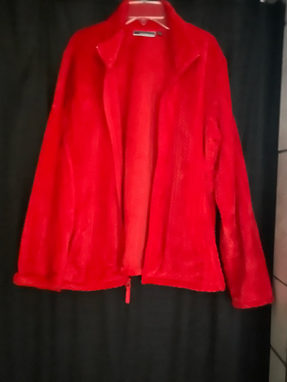 jason maxwell Bright Red Plush Open-Front Teddy Jacket